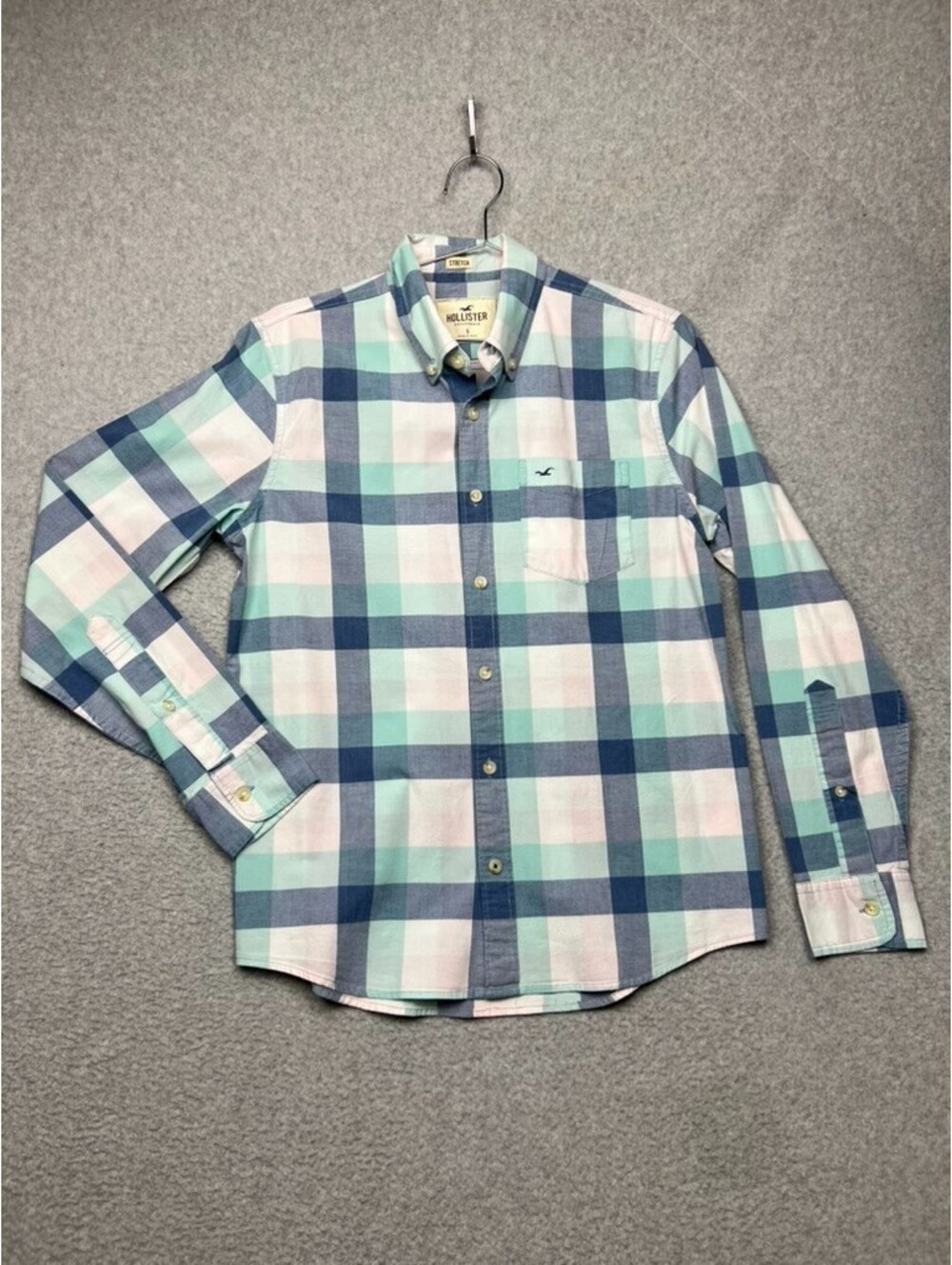 Hollister Men Plaid Button Up S Pastel Easter Prep Stretch Y2K Cottage Academia